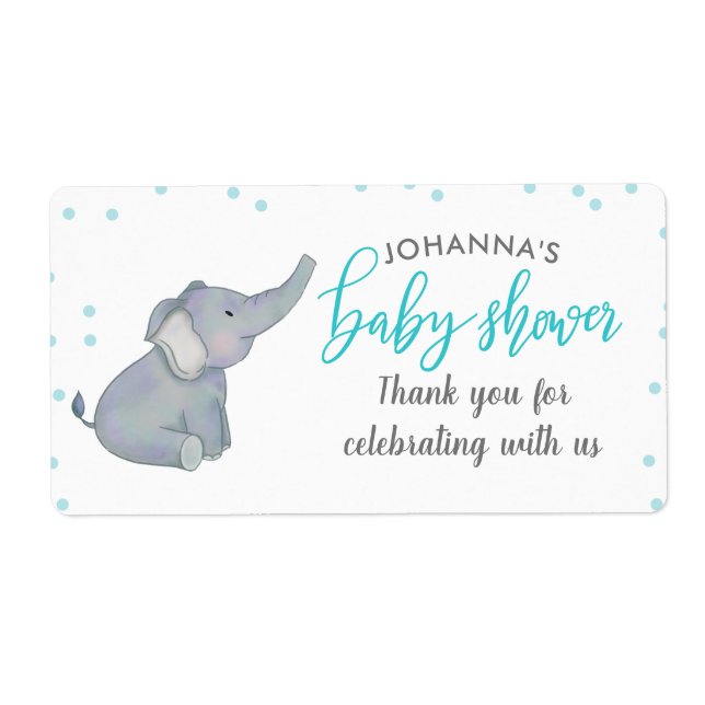 Cute Elephant Blue Confetti Baby Shower Tack Fraktsedel (Framsidan)