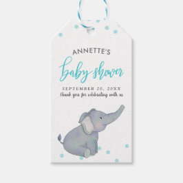 Cute Elephant Blue Confetti Baby Shower Tack Presentetikett