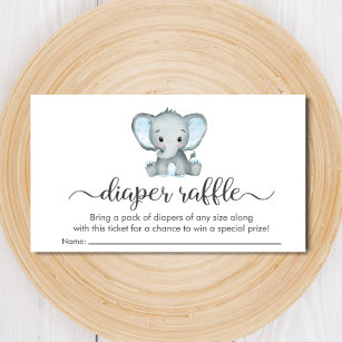 Cute Elephant Blue Diaper Raffle Baby Shower Tilläggskort