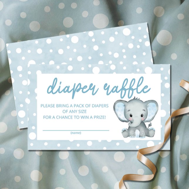 Cute Elephant Blue Diaper raffle biljett Tilläggskort (Skapare uppladdad)
