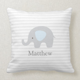 Cute Elephant Blue Grått Stripe Boy Dekorativ kudd Kudde