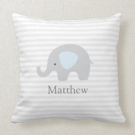 Cute Elephant Blue Grått Stripe Boy Dekorativ kudd Kudde