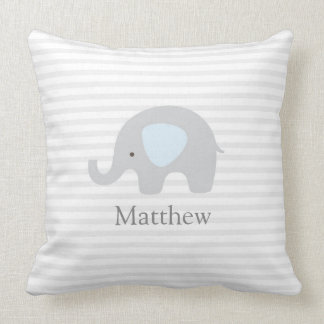 Cute Elephant Blue Grått Stripe Boy Dekorativ kudd Kudde