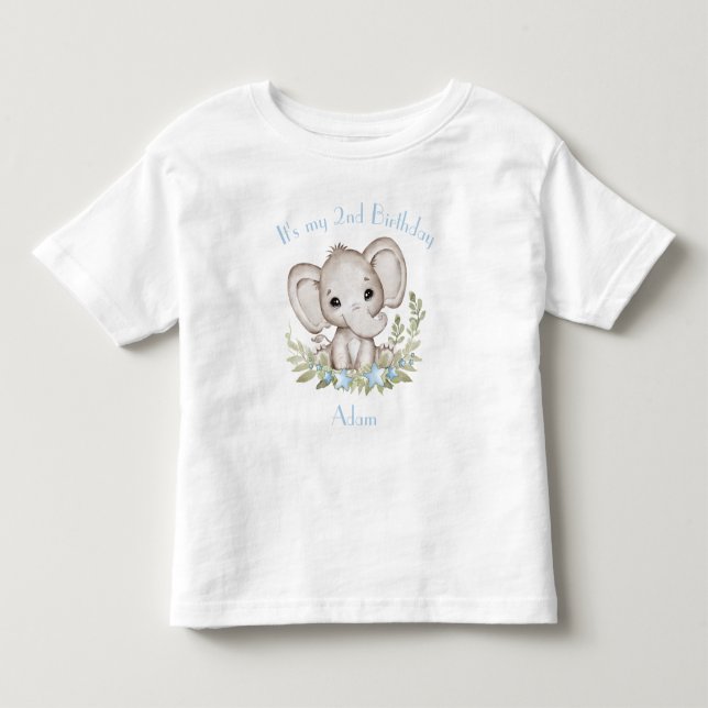Cute Elephant Blue Grönt Birthday Boy T Shirt (Framsida)