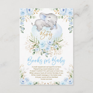 Cute Elephant Blue Guld Blommigt Bokar för Pojke Tilläggskort