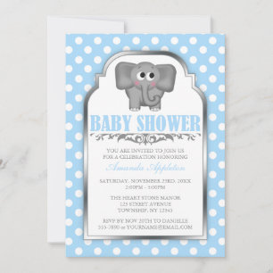 Cute Elephant Blue Polka Dot Baby Shower Inbjudningar
