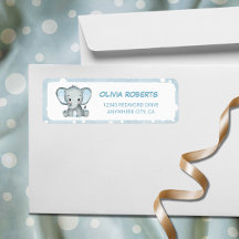 Cute Elephant Blue Return Adress