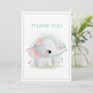 Cute Elephant Blue Rosa Baby Shower Tack Kort