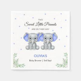 Cute Elephant Blue Twin Boys Baby Shower Party Pappersservett