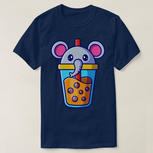 Cute Elephant Boba Mjölk Tea Tecknad T Shirt (Design framsida)