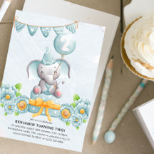 Cute Elephant Boy 2:a födelsedagsinbjudan