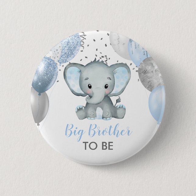 Cute Elephant Boy Balloons Baby Shower Brother Knapp (Framsida)