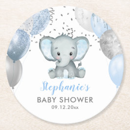 Cute Elephant Boy Balloons Baby Shower Underlägg Papper Rund