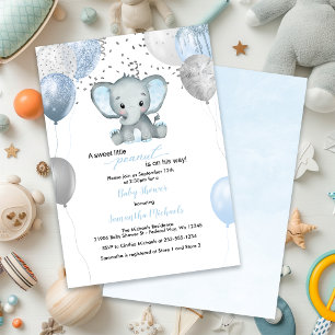 Cute Elephant Boy Balloons Watercolor Baby Shower Inbjudningar