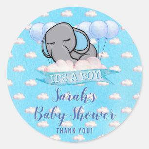 Cute Elephant Boy Blue Shower Watercolor Runt Klistermärke