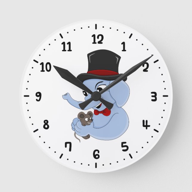 Cute elephant boy cartoon round clock rund klocka (Framsida)