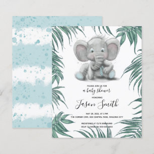 Cute elephant boy med löv för pojkbabydusch