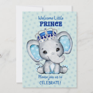 Cute Elephant Boy Prince Baby Shower-inbjudan Inbjudningar