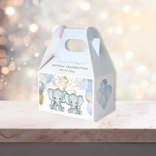 Cute Elephant Boys Balloon Baptism Favoritbox Presentaskar (Cute Elephant Boys Balloon Baptism Favor Box)