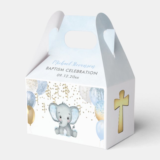 Cute Elephant Boys Balloon Baptism Favoritbox Presentaskar (Framsidan Sidan)