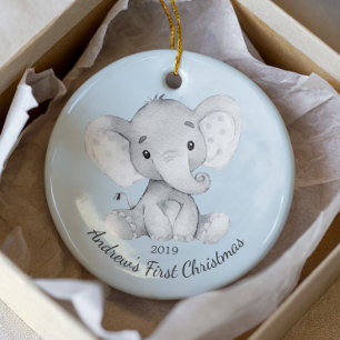 Cute Elephant Boys Första jul Ornamet Julgransprydnad Keramik