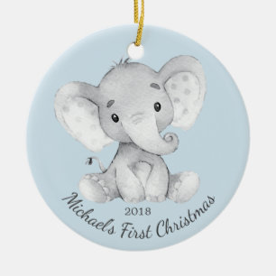 Cute Elephant Boys Första jul Ornamet Julgransprydnad Keramik
