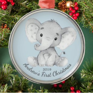 Cute Elephant Boys Första jul Ornamet Julgransprydnad Metall