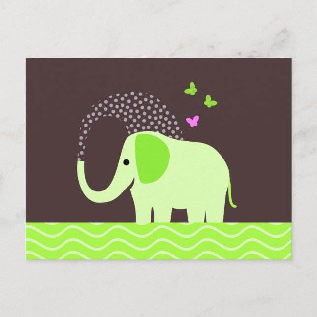 Cute Elephant & Butterflies Vykort (Framsida)
