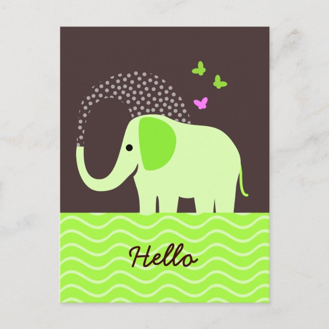Cute Elephant & Butterflies Vykort (Framsida)