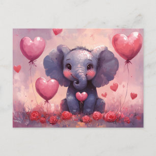 Cute Elephant Calf Heart-ballonger Vykort