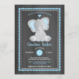Cute Elephant Chalkboard Pojke Shower Inbjudningar