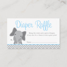 Cute Elephant Chevron Blue Diaper Raffle Biljett