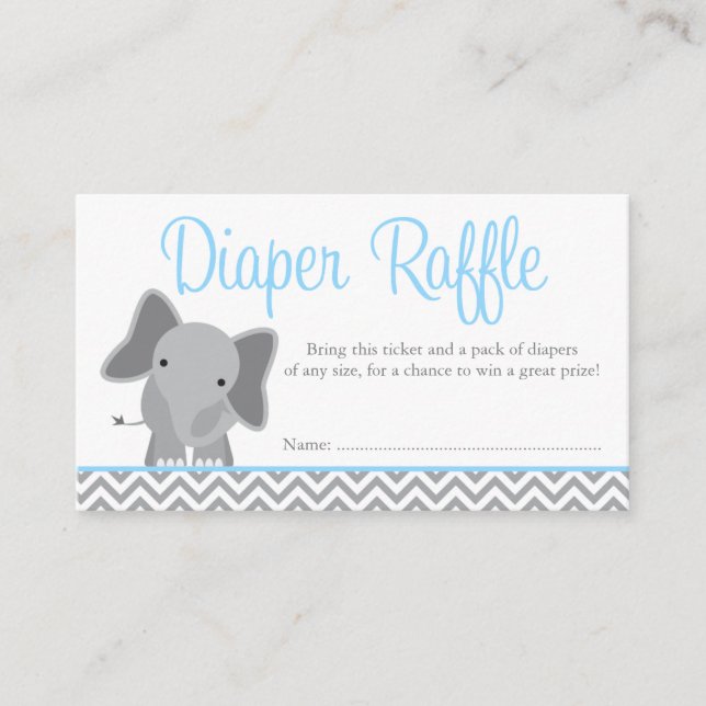 Cute Elephant Chevron Blue Diaper Raffle Biljett Tilläggskort (Framsida)