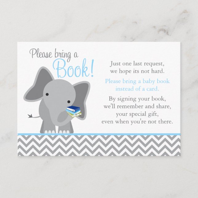 Cute Elephant Chevron Light Blue Baby Shower Bok Tilläggskort (Framsida)