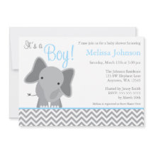 Cute Elephant Chevron Light Blue Baby Shower