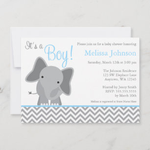 Cute Elephant Chevron Light Blue Baby Shower Inbjudningar