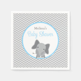 Cute Elephant Chevron Light Blue Baby Shower Pappersservett