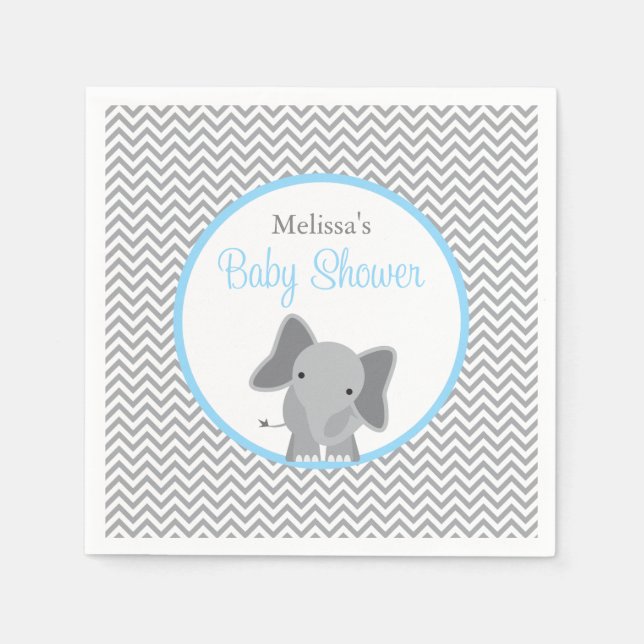 Cute Elephant Chevron Light Blue Baby Shower Pappersservett (Framsidan)