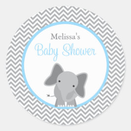 Cute Elephant Chevron Light Blue Baby Shower Runt Klistermärke