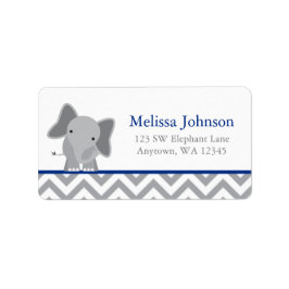 Cute Elephant Chevron Navy Blue Adressetikett