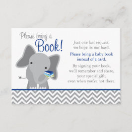 Cute Elephant Chevron Navy Blue Baby Shower Bok Tilläggskort