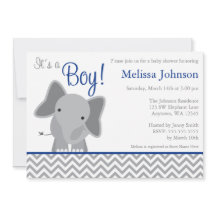Cute Elephant Chevron Navy Blue Baby Shower
