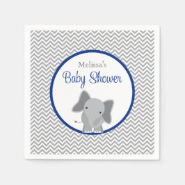 Cute Elephant Chevron Navy Blue Baby Shower Pappersservett