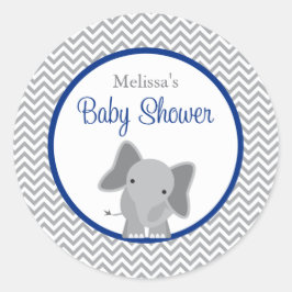 Cute Elephant Chevron Navy Blue Baby Shower Runt Klistermärke