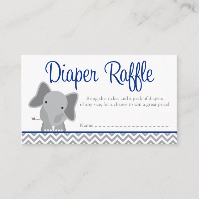 Cute Elephant Chevron Navy Diaper Raffle Biljett Tilläggskort (Framsida)