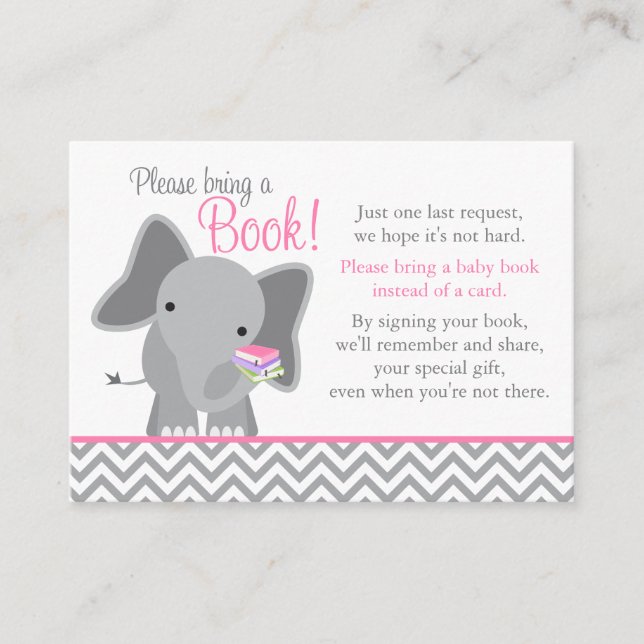 Cute Elephant Chevron Rosa Baby Shower Bok Card Tilläggskort (Framsida)