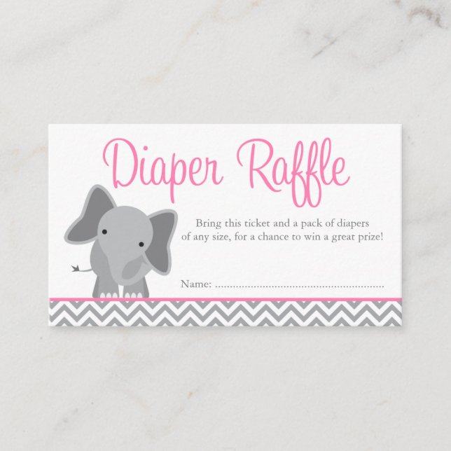 Cute Elephant Chevron Rosa Diaper Raffle Biljett Tilläggskort (Framsida)