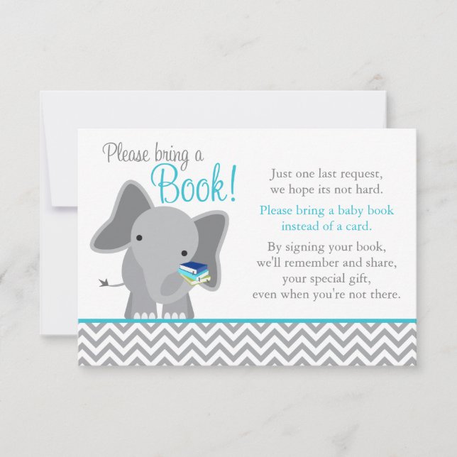 Cute Elephant Chevron Teal Baby Shower Bok Inbjudningar (Framsida)