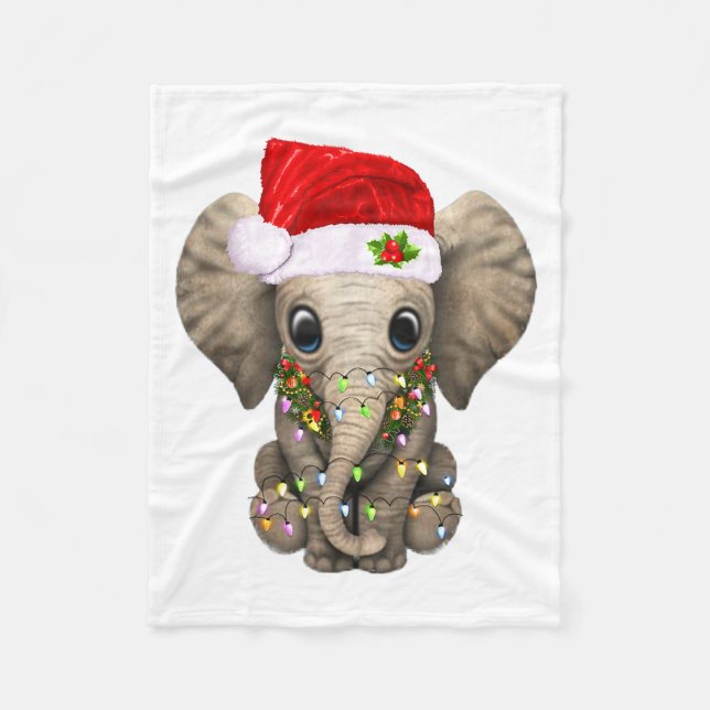Cute Elephant Christmas Light Funny Elephant Lover Fleecefilt (Framsidan)