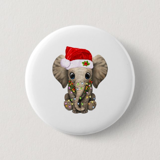Cute Elephant Christmas Light Funny Elephant Lover Knapp (Framsida)